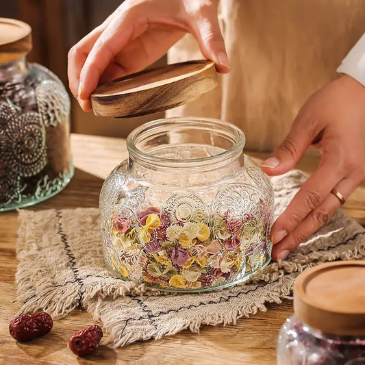 Vintage Begonia Pattern Glass Sealed Jar