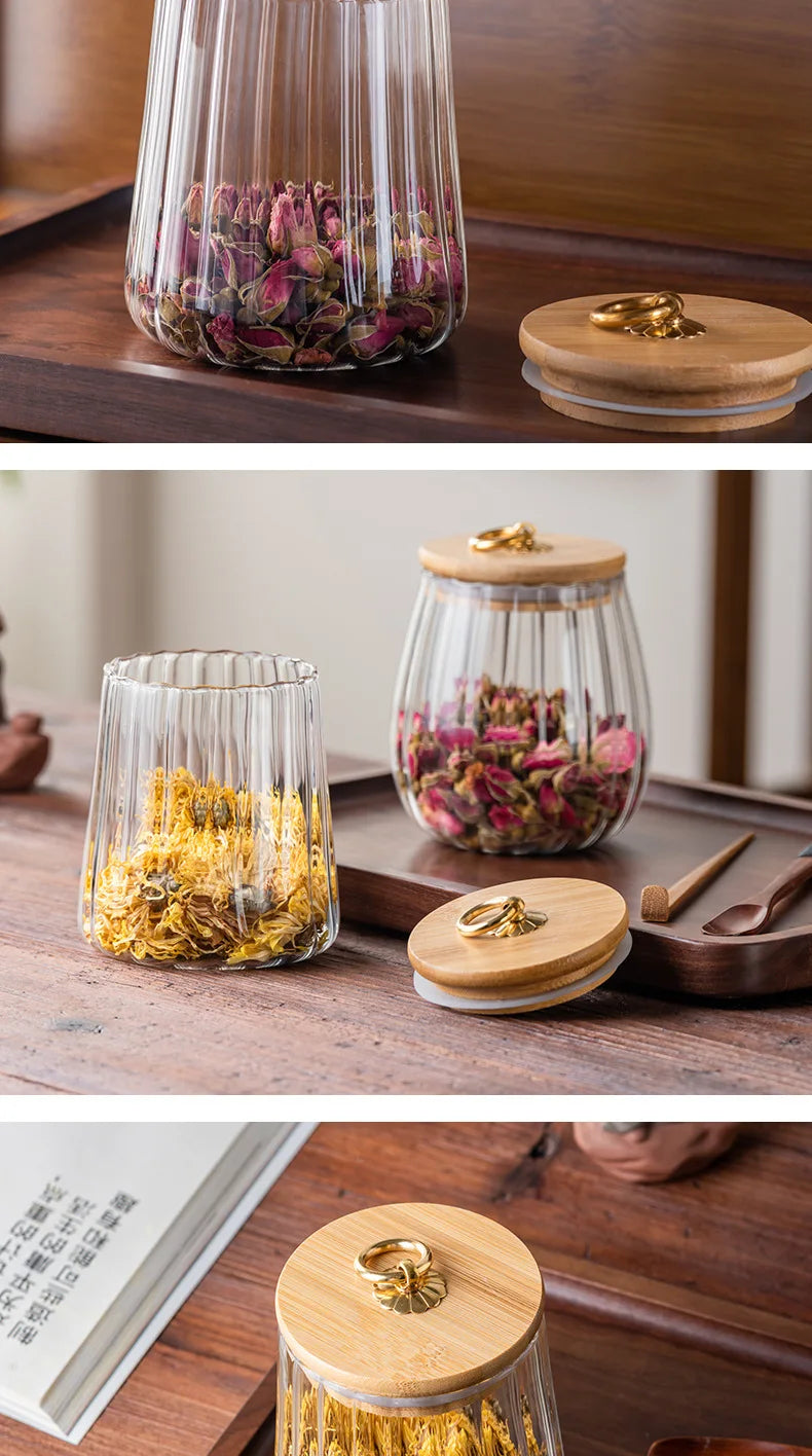 Wood Lid Glass Airtight Canister Kitchen Storage Bottles Jar