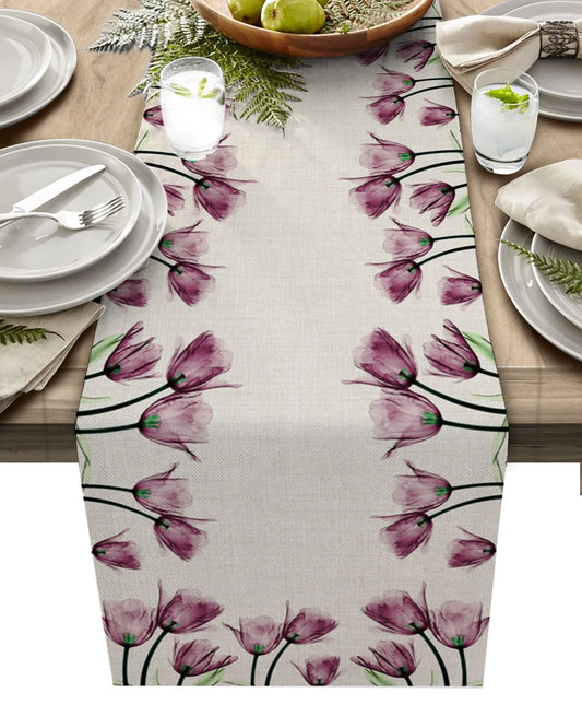 Orange Tulip Flower Pattern Table Runner