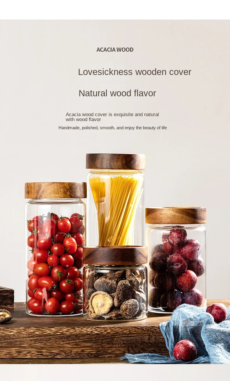 Acacia Wood Glass Storage Jar