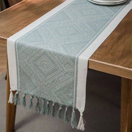 Green Nordic Jacquard Geometric Table Runner